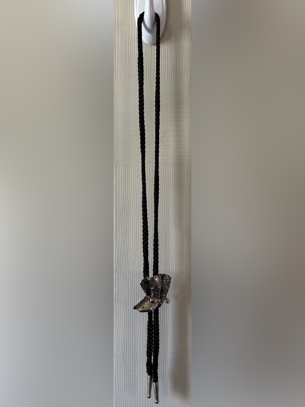 Black Bolo Cowboy Boots Braided Cord Necklace